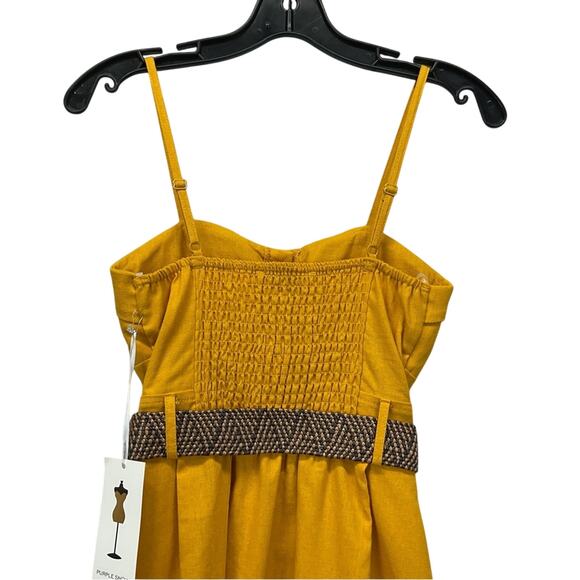 Purple Snow Sun Dress Womens Size S Mustard Yellow Corset Style Button Up Belted - Picture 8 of 10